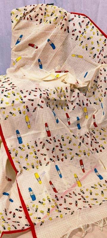 Quirky Saree, Lipstick Saree, Reshaam Kota saree, Resham Kota Printed saree