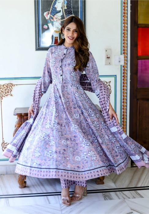 Lavender Cotton Anarkali Suit