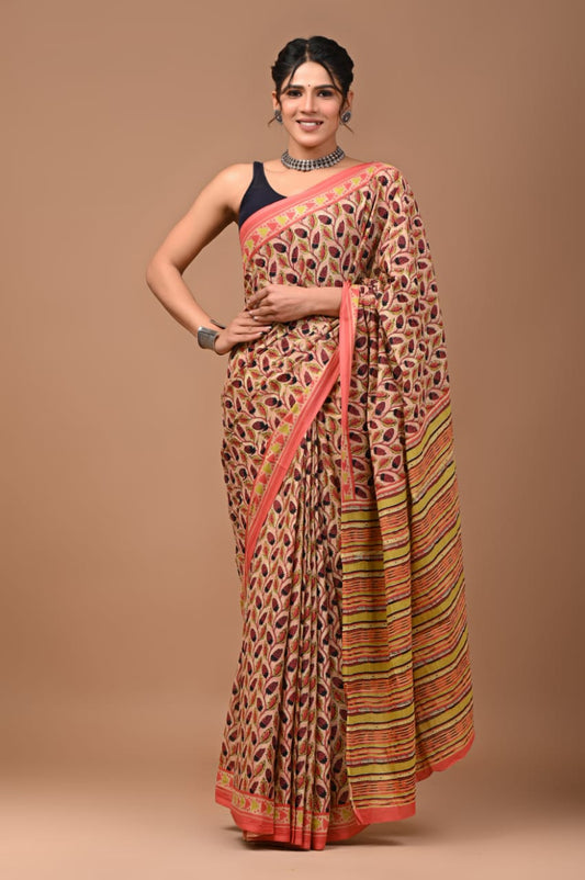 mul cotton saree, quirky print saree