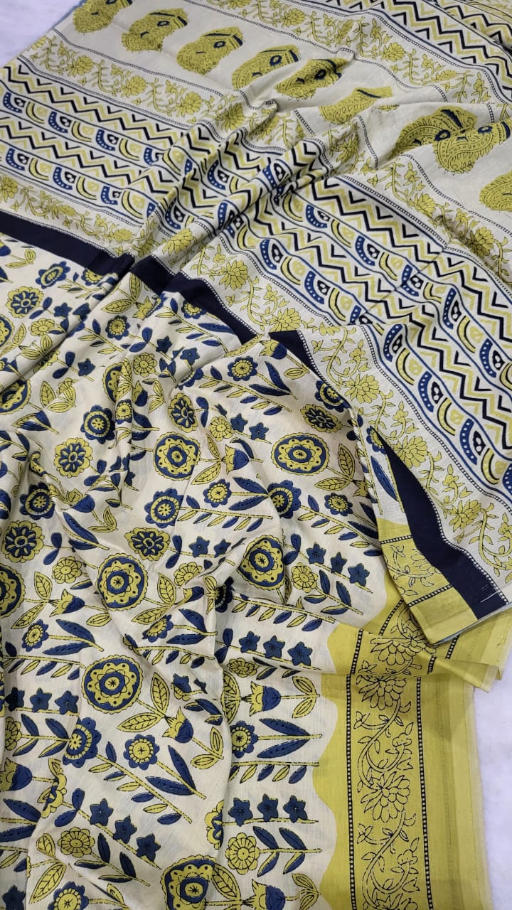 mul cotton saree, quirky print saree