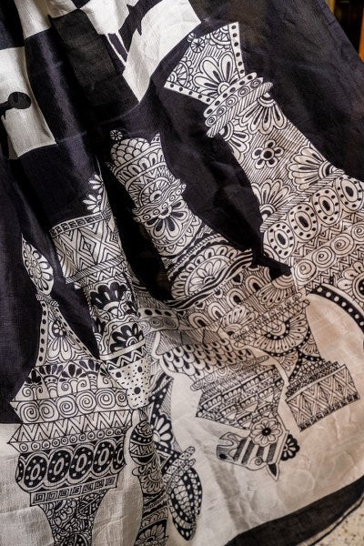 pichwai hand painted saree, chess print saree