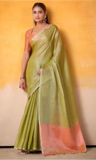 Olive Green Tissue Silks saree