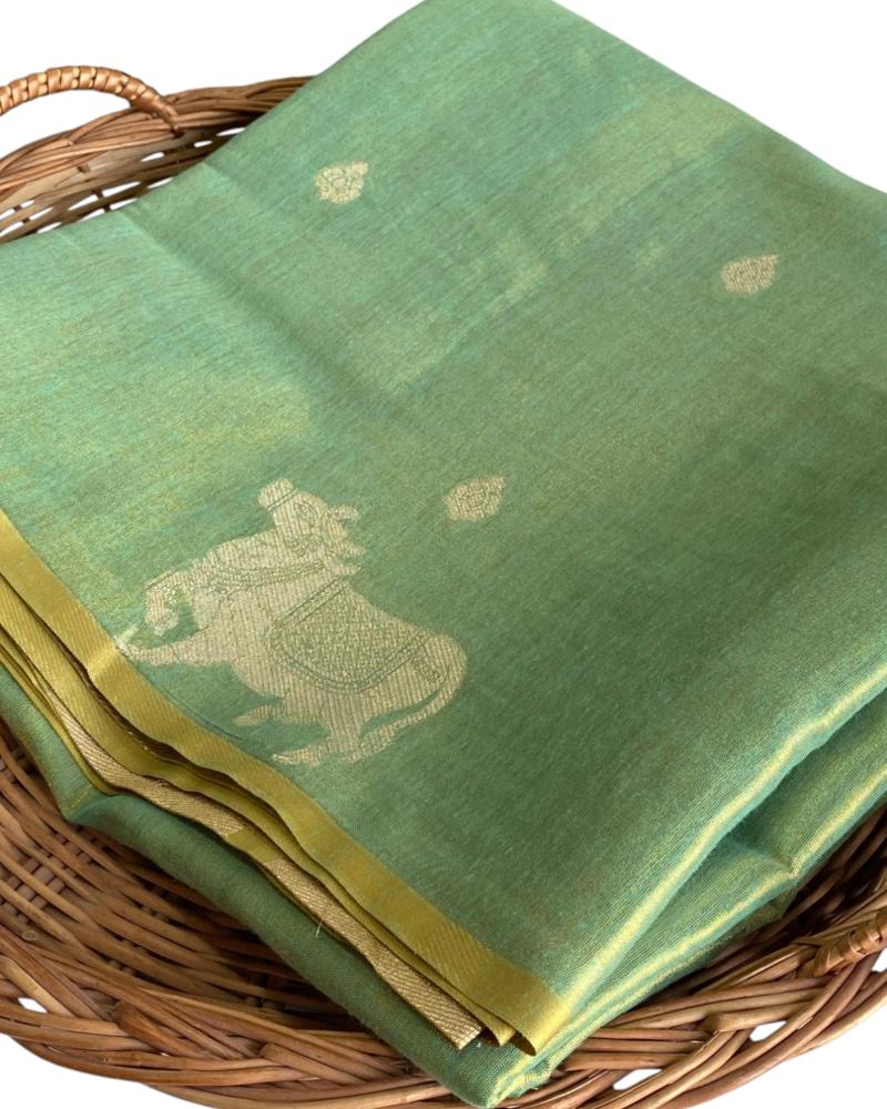 Sea Green Tissue Silk saree Pichwai Weave, Party Wear Saree, Light weighted Sarees, Handloom sarees
