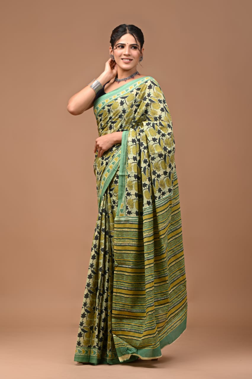 mul cotton saree, quirky print saree