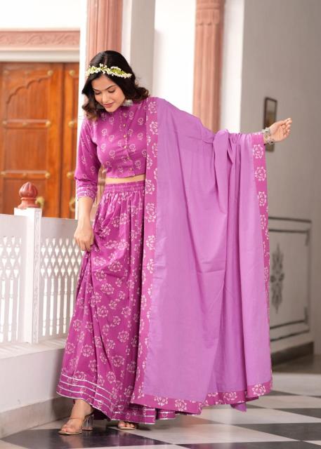 Mul Cotton Rose Pink Comfort Fit Lehenga Set