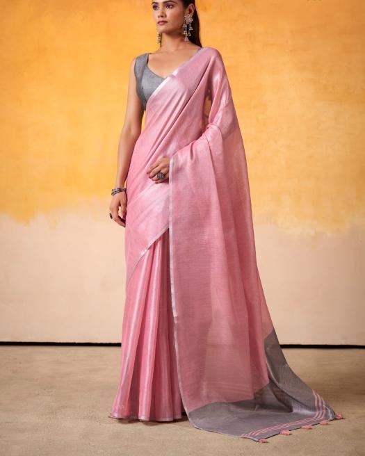 Pink Silk Saree, Candy Floss Pink Tissue Silk saree, Durga puja Silk sarees, Handloom Tissue Silk saree, Salmon Peach saree, Ranga Chakra Saree, Navratri Sarees, Tissue Sarees