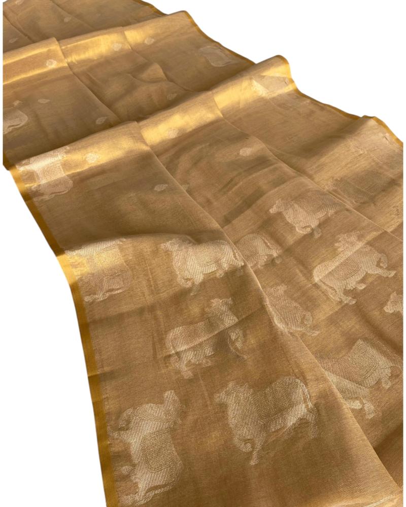 Gold Tissue Pichwai Weave Saree,Tissue Silk saree, Party Wear Saree, Golden Saree, Minimal Saree, Tissue Sarees