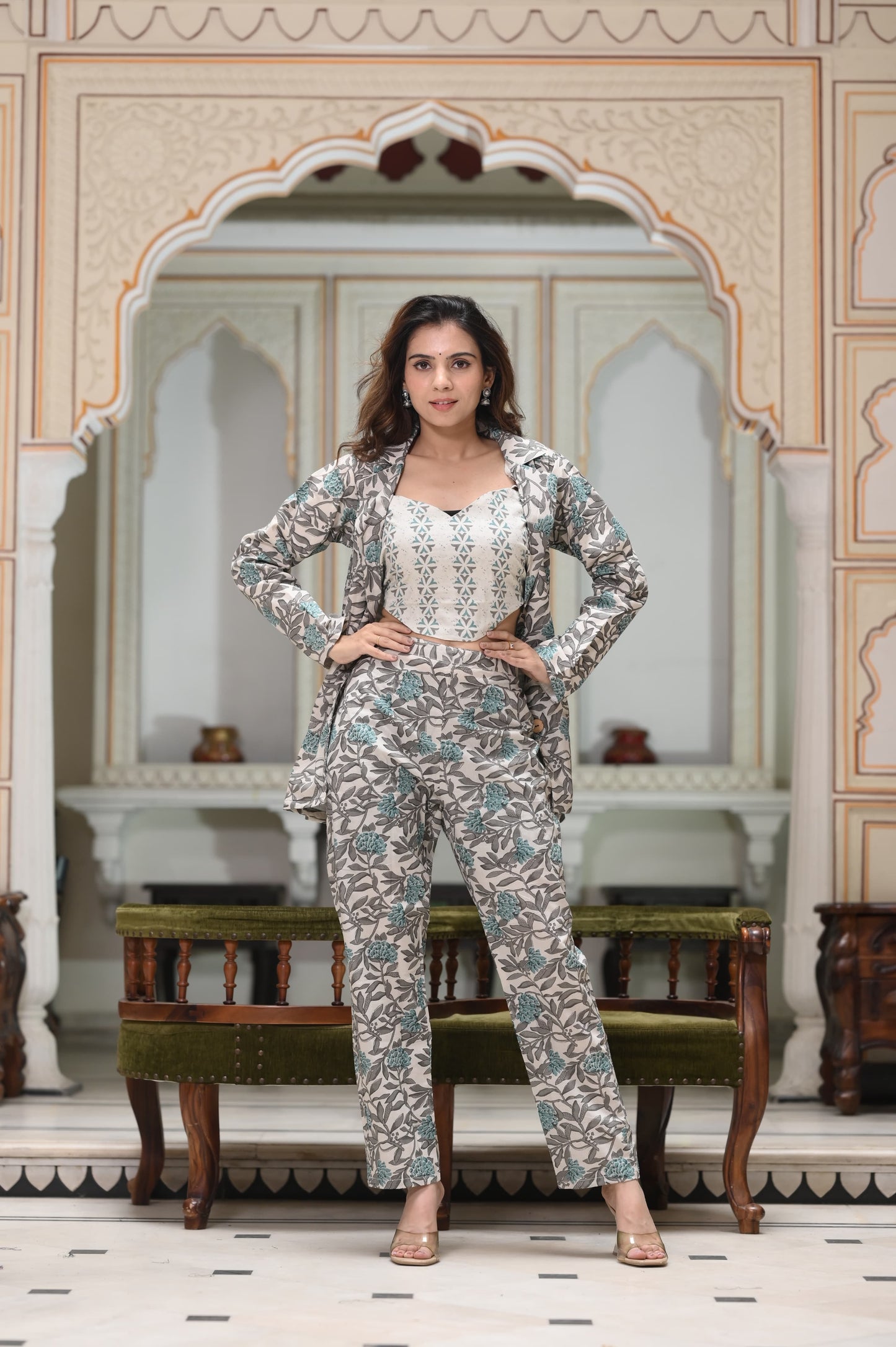 co ord sets women, linen co ord set, silk co ord set,printed coat set for ladies, coat set for women