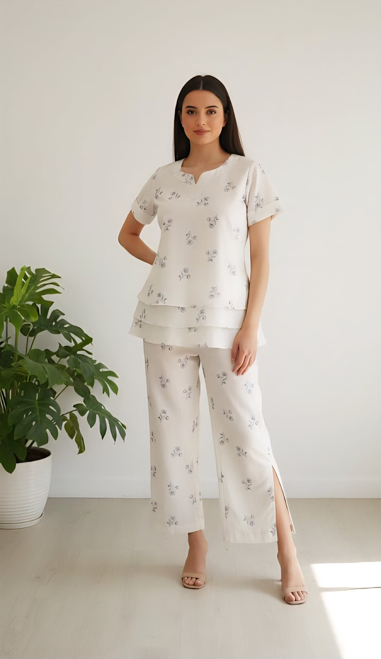 Ranga Chakra off white Cotton layered top co-ord Set