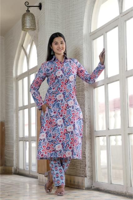Lavender Cotton Shirt Collar Co-ord set