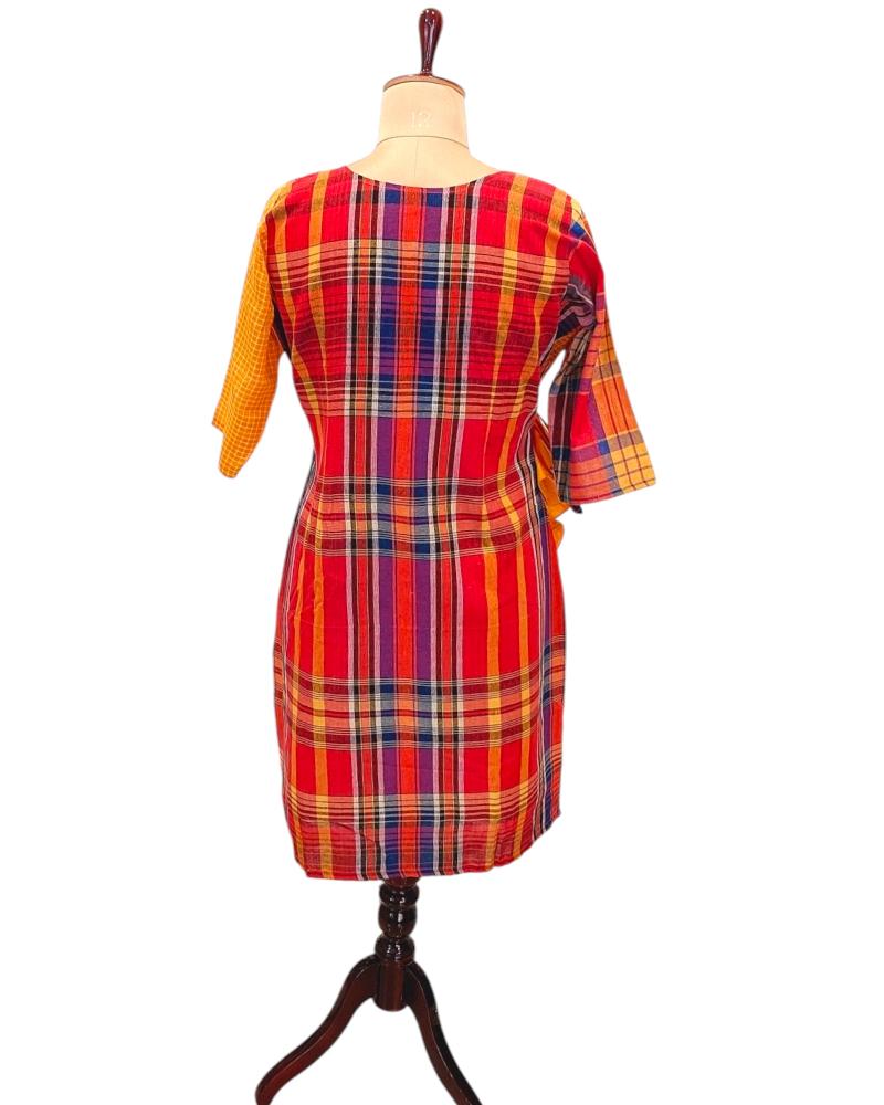 Handloom Gamcha Cotton Dress, gamcha wrap Dress, Boho Dress, Checks Dress, Summer Wrap Dress, Cotton Wrap Dress, Maxi Dress, Yellow Handloom Dress, Handcrafted Dress, Wrap Dress, Flowy dress