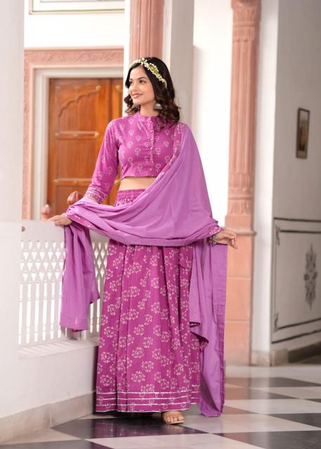 Mul Cotton Rose Pink Comfort Fit Lehenga Set