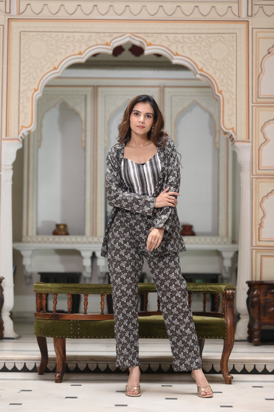 co ord sets women, linen co ord set, silk co ord set,printed coat set for ladies, coat set for women