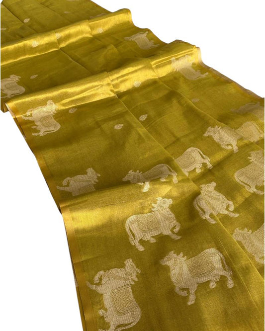 Olive Tissue Silk Saree Pichwai Weave,  Metallic Tissue Silk saree, Party Wear Saree,  light weighted sarees