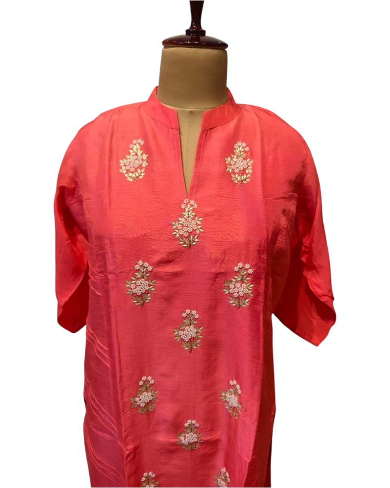 Coral Peach Silk Kurti