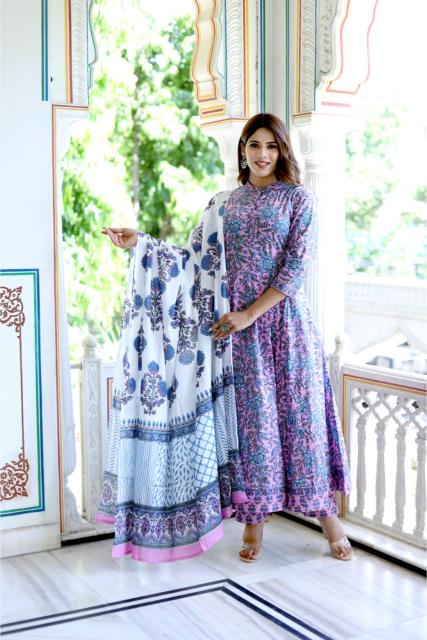 Lavender Cotton Anarkali Suit