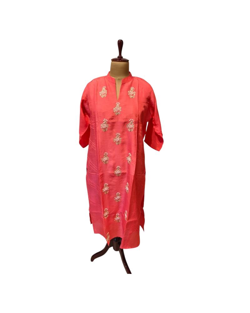 Coral Peach Silk Kurti