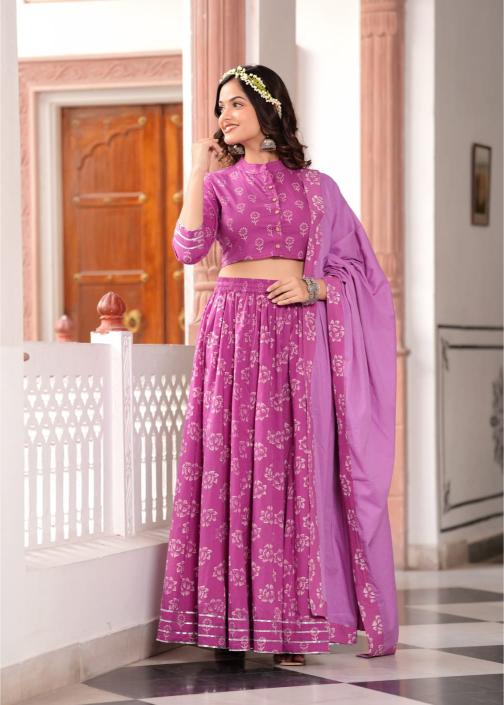 Mul Cotton Rose Pink Comfort Fit Lehenga Set