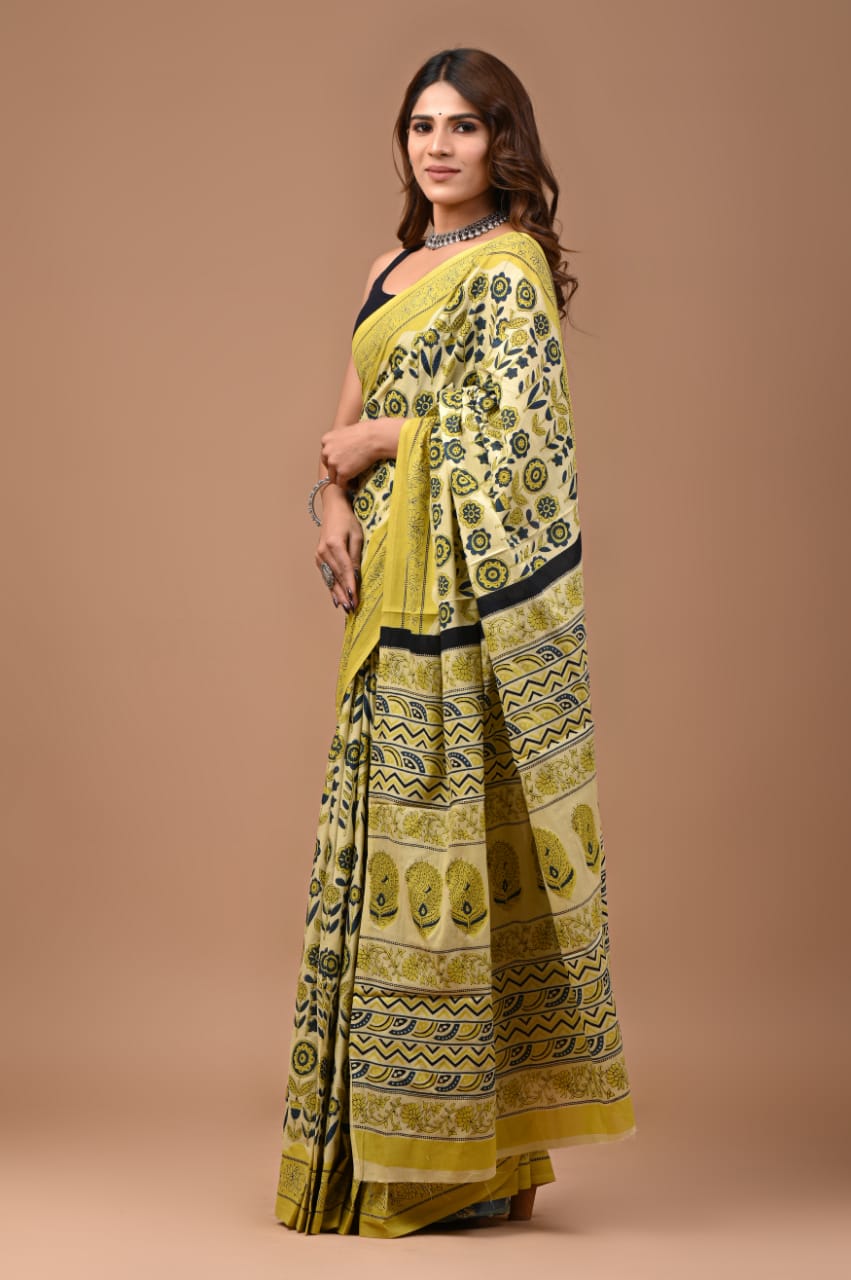 mul cotton saree, quirky print saree