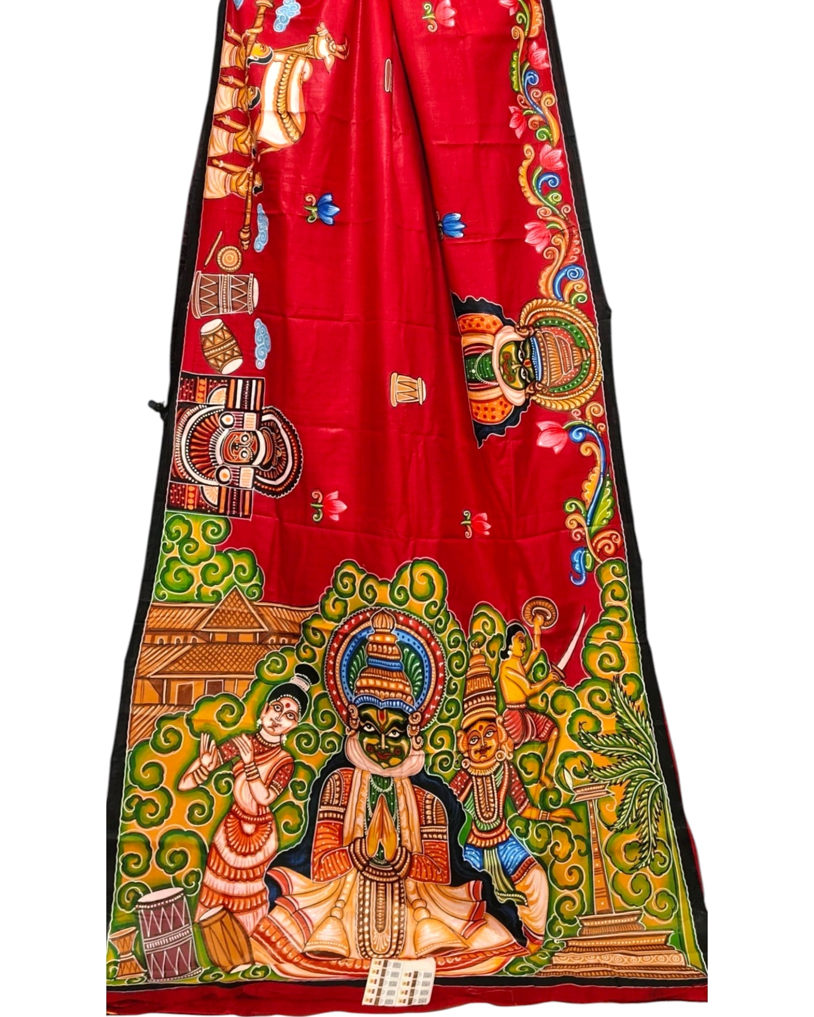 Kathakali mural Painting Saree, Kathakali Saree, Kathakali Art saree, Kerala Saree, Kerala Tradition, Sarees for women, Red Silk sarees, Party Wear saree, Unique saree