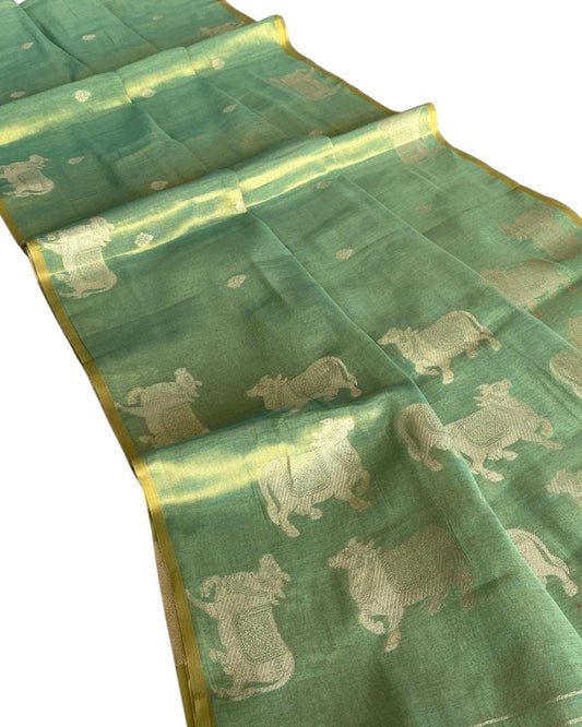 Sea Green Tissue Silk saree Pichwai Weave,  Party Wear Saree, Light weighted Sarees, Handloom sarees