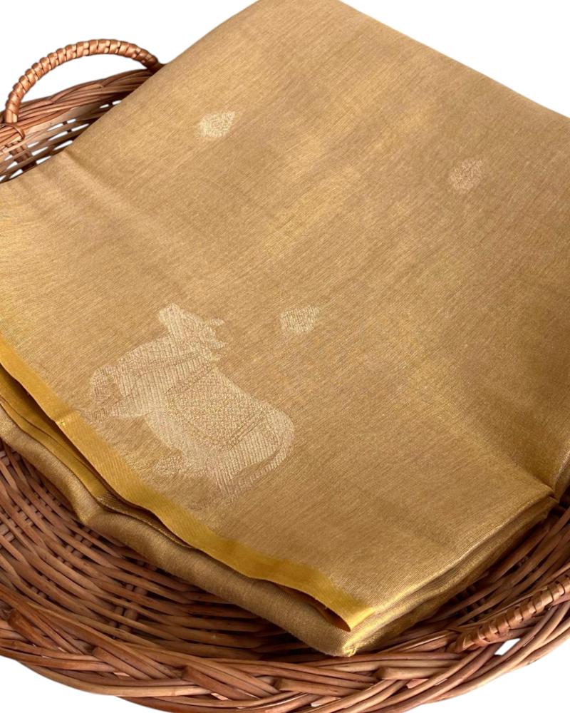 Gold Tissue Pichwai Weave Saree,Tissue Silk saree, Party Wear Saree, Golden Saree, Minimal Saree, Tissue Sarees