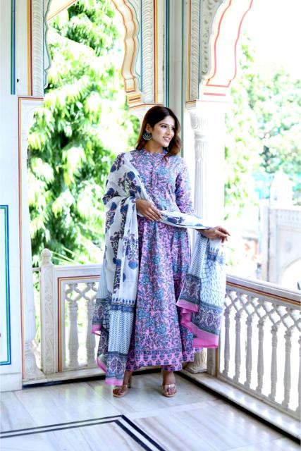 Lavender Cotton Anarkali Suit