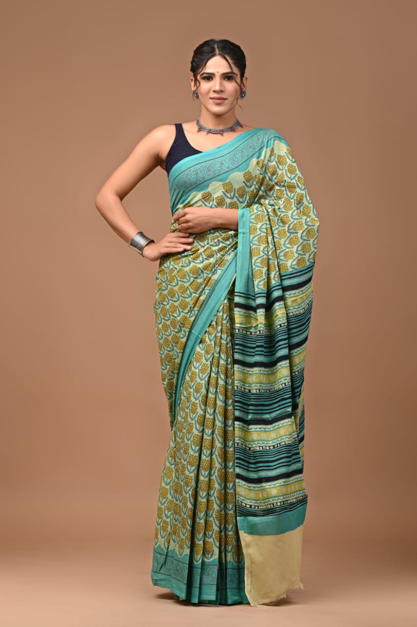 mul cotton saree, quirky print saree