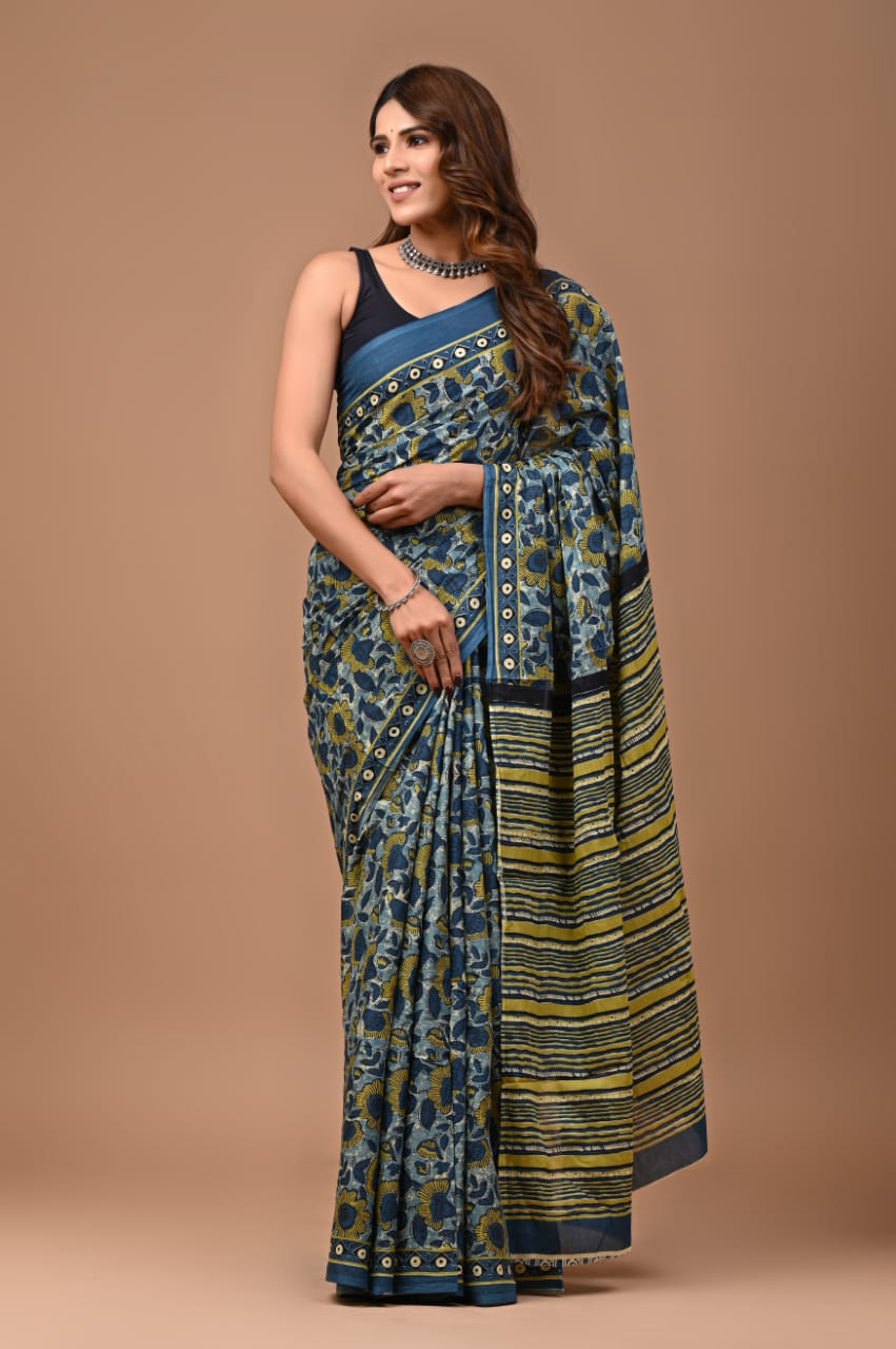 mul cotton saree, quirky print saree