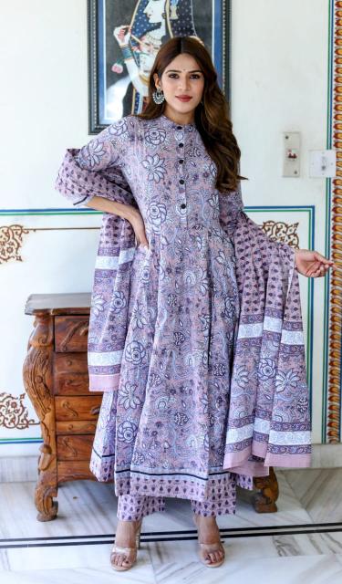 Lavender Cotton Anarkali Suit