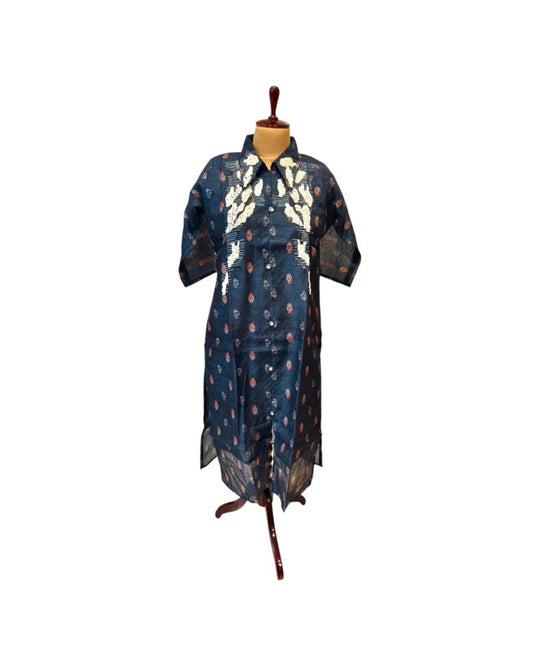 Midnight Blue Collared Silk Kurti