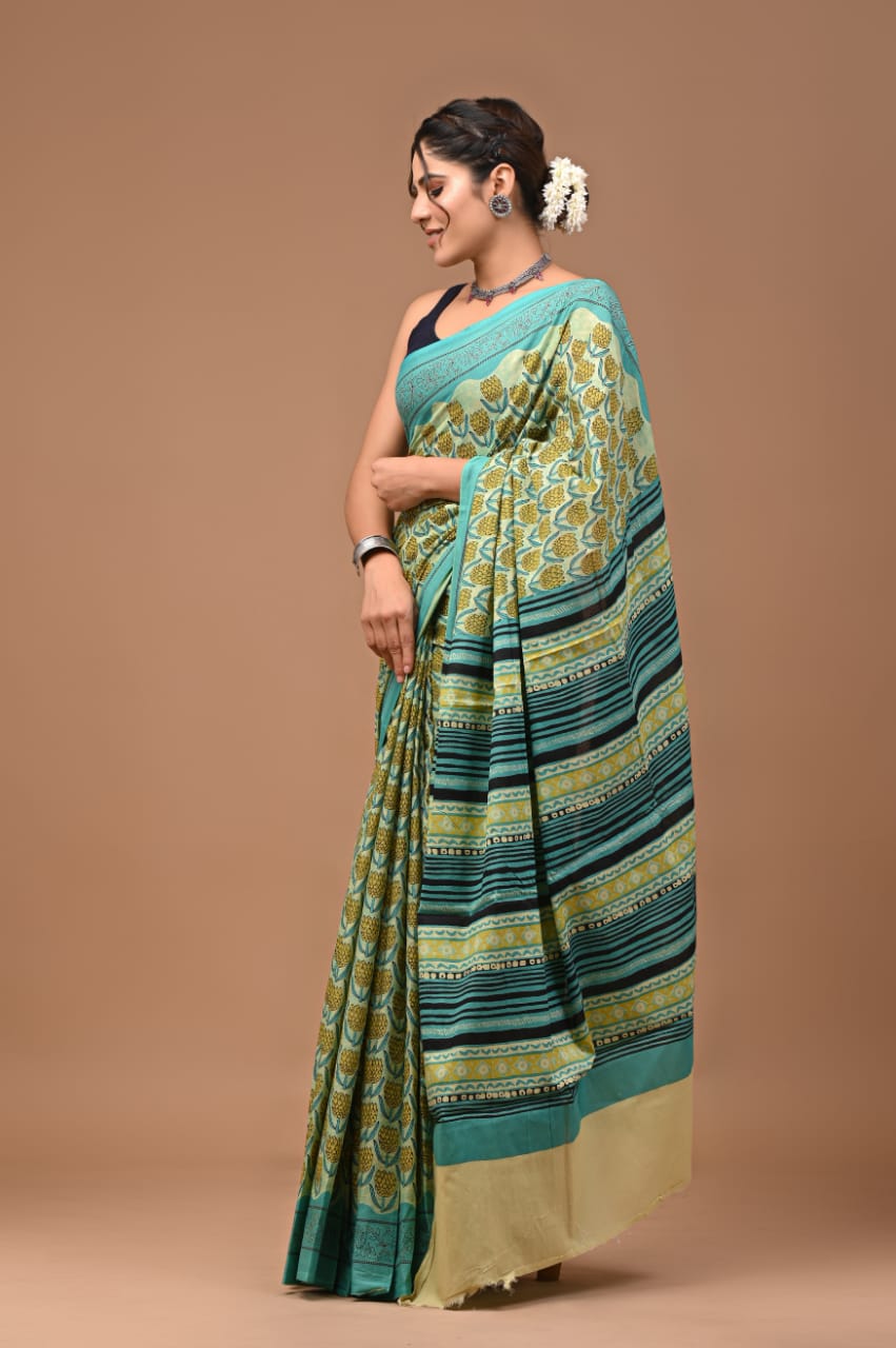 mul cotton saree, quirky print saree