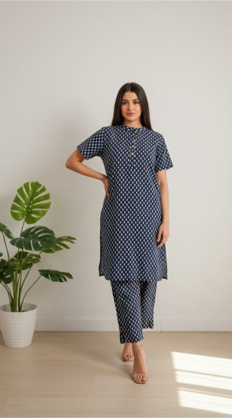 Ranga Chakra Indigo Kurta co ord Set
