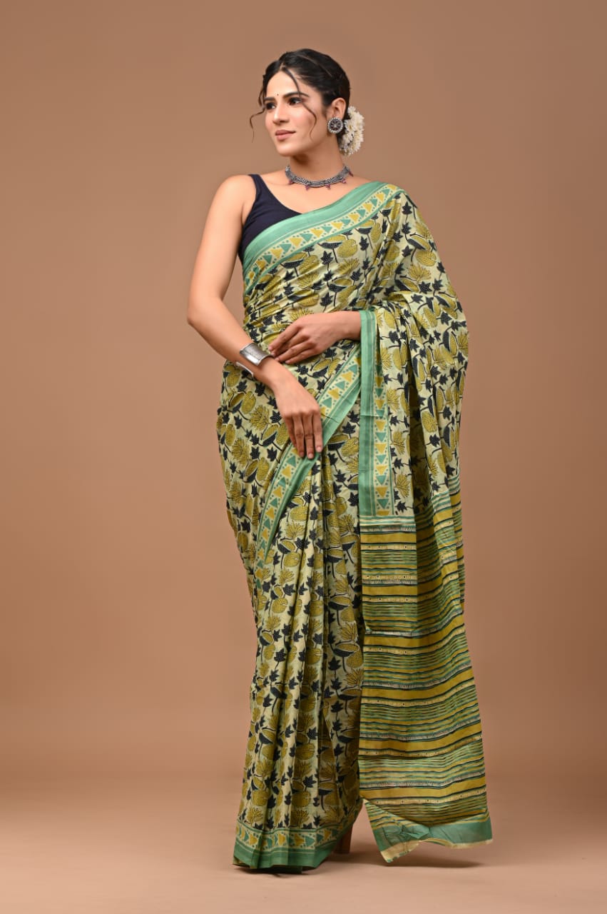 mul cotton saree, quirky print saree