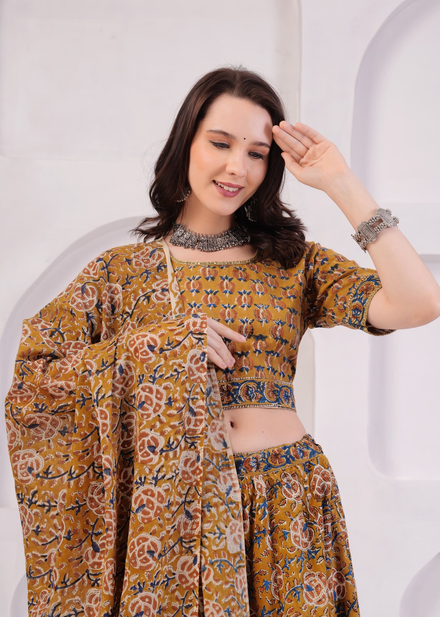 Mustard Mul Cotton Lehenga Set