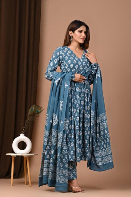 Steel Blue Anarkali Suit