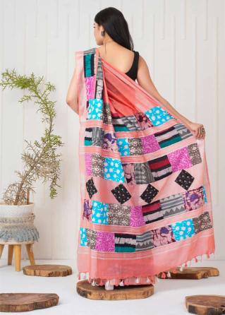 Quirky Peach Patchwork Saree