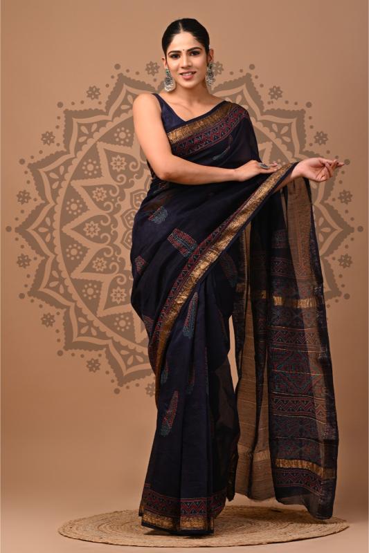 Black Statement Maheshwari Silk saree