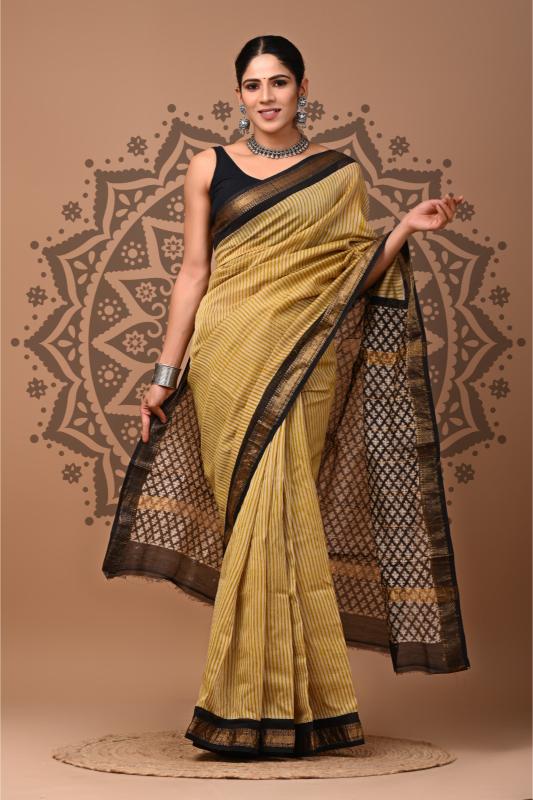 Monochrome Maheshwari Silk saree