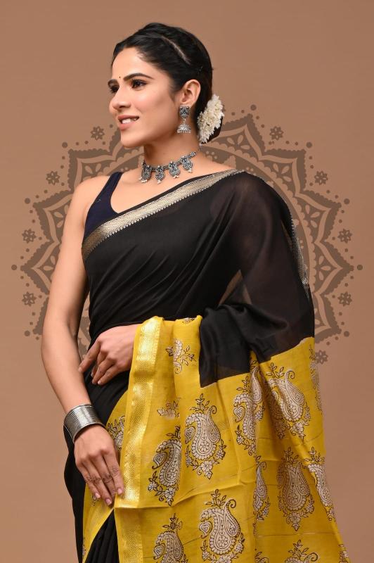 Black Maheshwari Silk saree