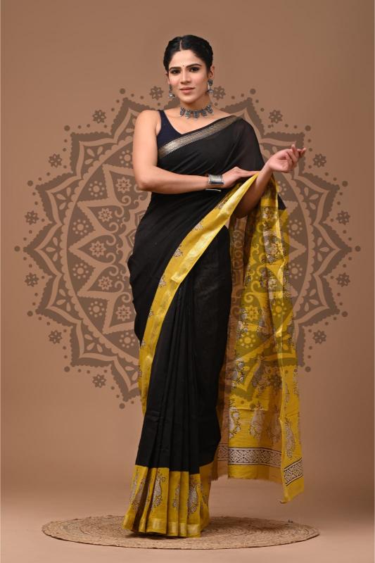 Black Maheshwari Silk saree