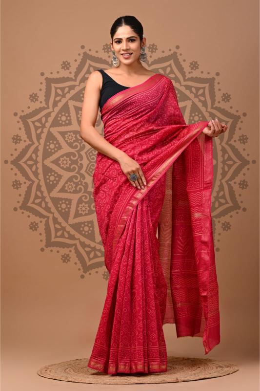 Red Maheshwari Silk saree