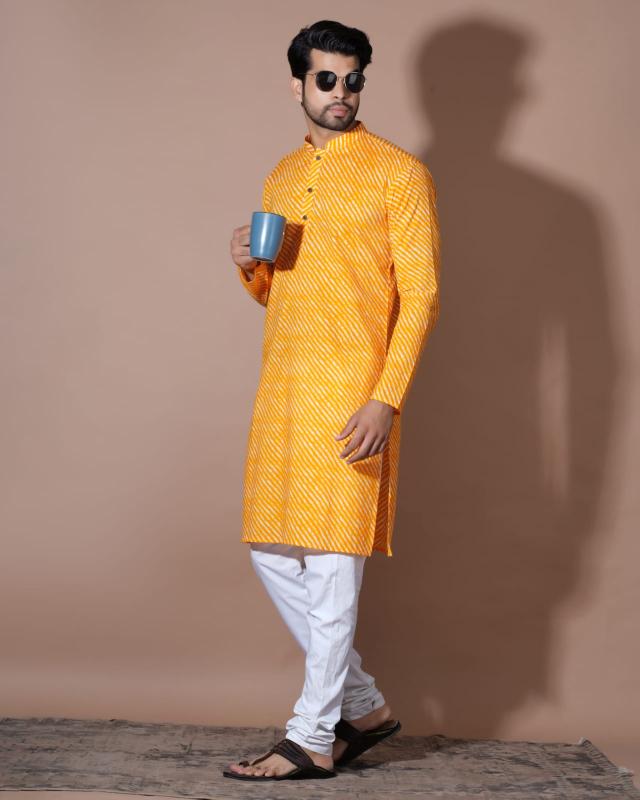 Leheriya Cotton Mens Kurta