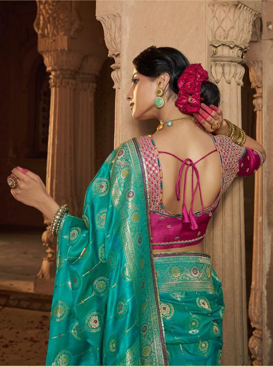 Turquoise Pure Silk saree