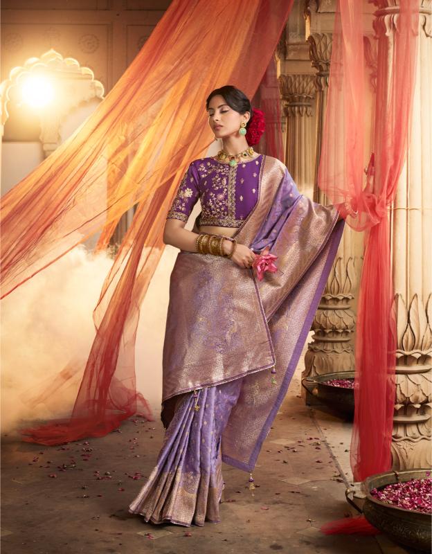 Durga Puja Special Lavender Pure Silk saree