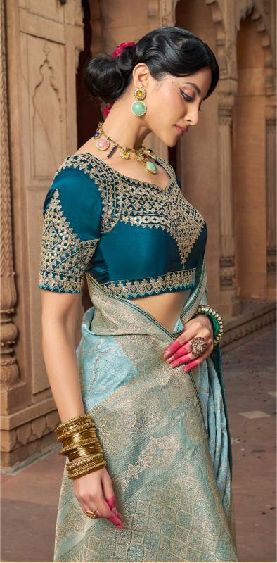 Dusty Blue Pure Silk saree