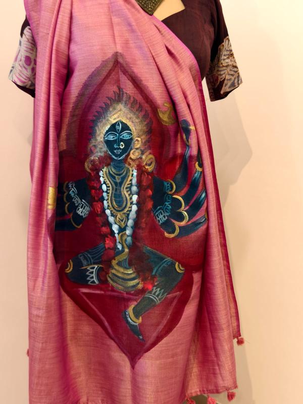 Maa Kali Goddess Handpainted Cotton Saree