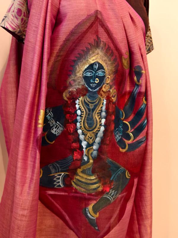 Maa Kali Goddess Handpainted Cotton Saree