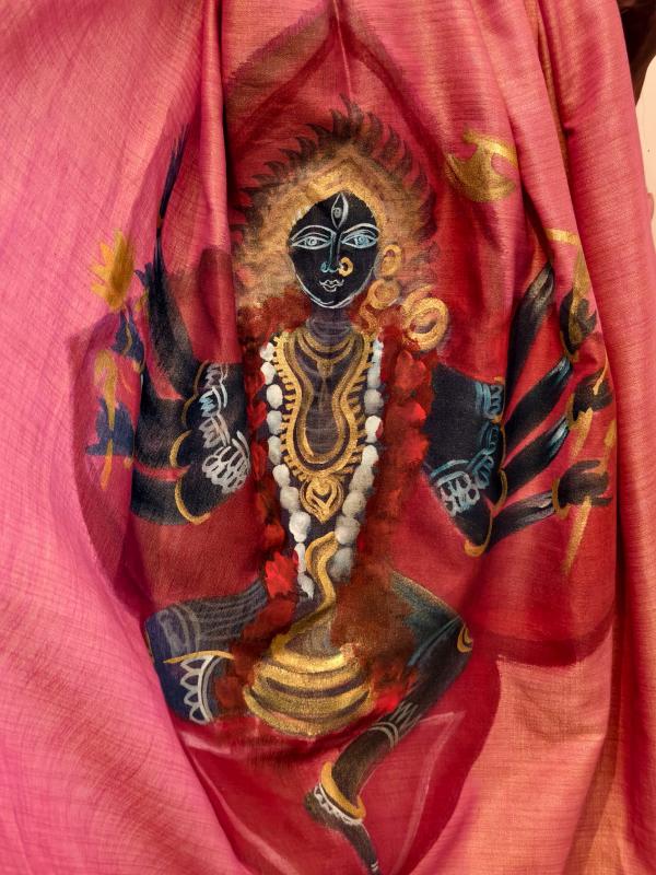 Maa Kali Goddess Handpainted Cotton Saree