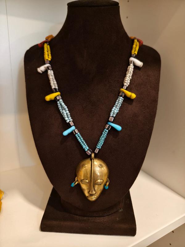 Tribal Mask Pendant beaded Necklace